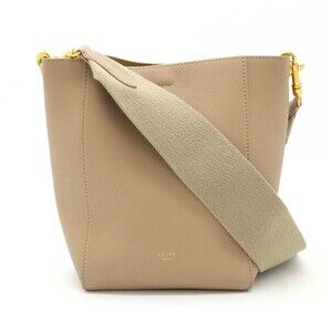 Celine Sangle Bucket Shoulder Bag Beige Leather Gold
